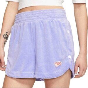 Nike High Waist Side Button Terry Shorts Purple XS